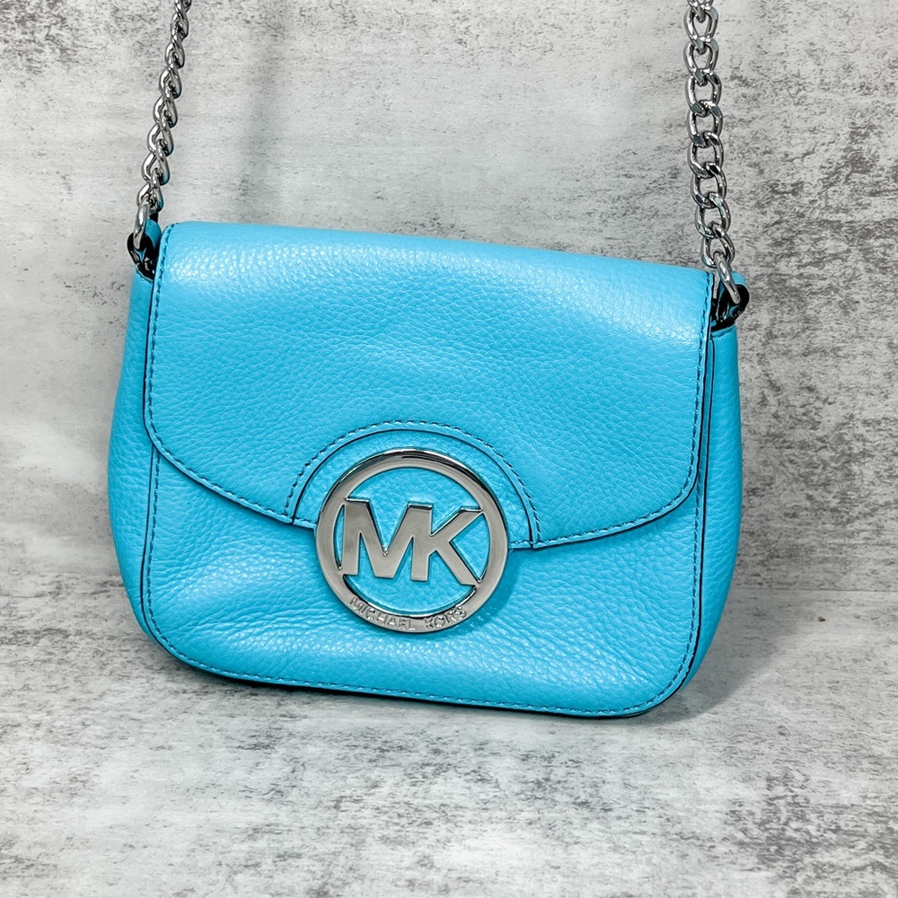 MICHAEL KORS Fulton Blue Pebbled Leather Crossbody Bag